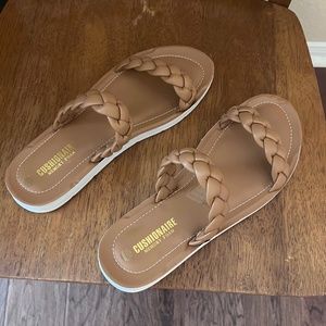 Cushionaire memory foam tan braided sandals